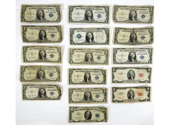 Lot 16 US Silver Certificates Banknotes 1928-1957
