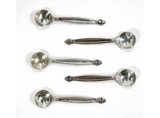 Set 5 Antique Sterling Silver Salt Spoons