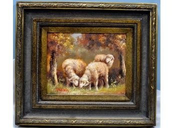 Vintage Oil Painting Of SHEEP Signed