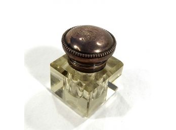 Antique Faceted Glass Inkwell Sterling Silver Lid