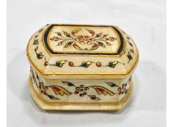 Vintage Oriental Ivory Jewelry/trinket Box Hand Painted