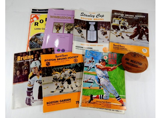 Vintage Sports Lot- Magazines, Boston Bruins, University Signed Football
