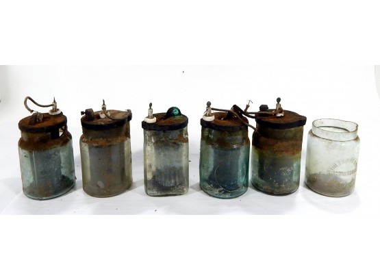 Lot 6 Antique Glass Batteries With Electrodes