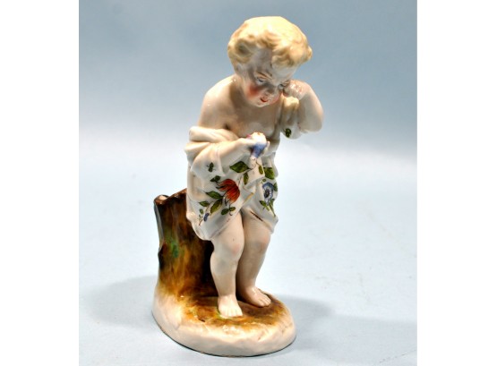 Antique Porcelain Figurine Boy Crying Over Dead Bird
