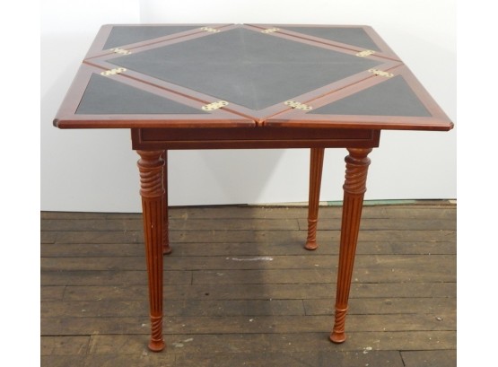 Mahogany Leather Top Folding Card Table