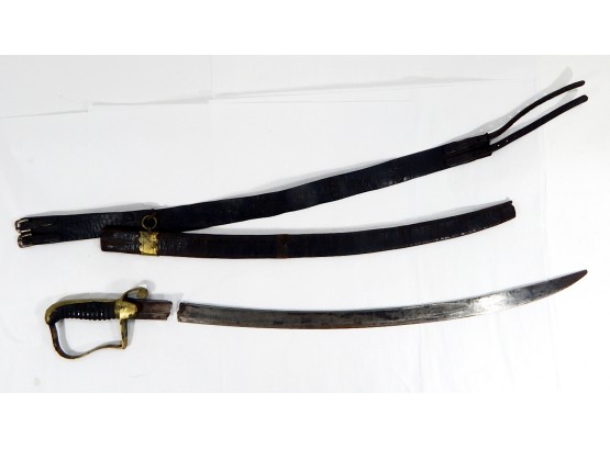 Antique Sword With Leather Scabbard & Belt