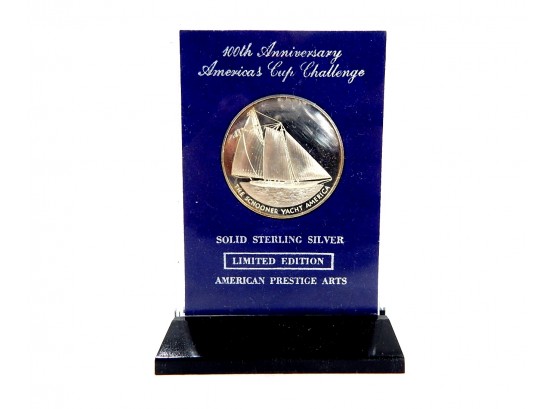 100 Anniversary  America's Cup Sterling Medal W/ Stand & Box