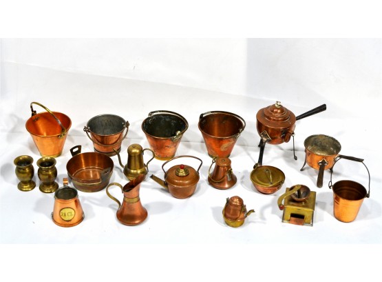 Lot 18 Pieces Vintage Miniature Copper Brass Pots, Pans, Kitchen
