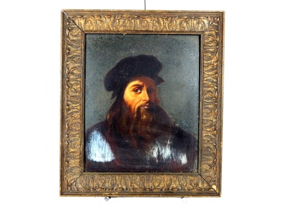 Antique Oil Portrait Of Medieval Man