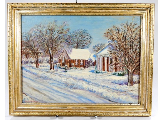 Original Elisabeth PINKHAM Oil Painting 'norwood In The Snow'