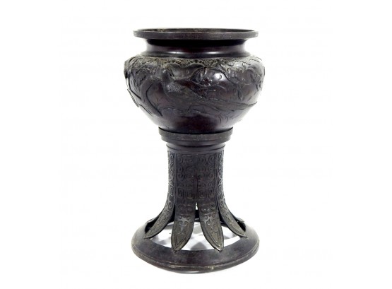 Antique Chinese Bronze Jardinière & Pedestal