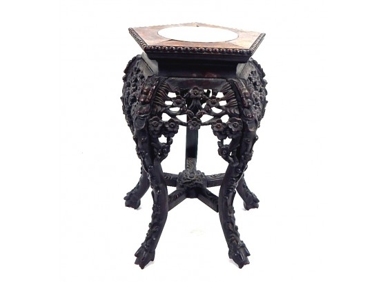 Antique Chinese Carved Rosewood Marble Top Stand