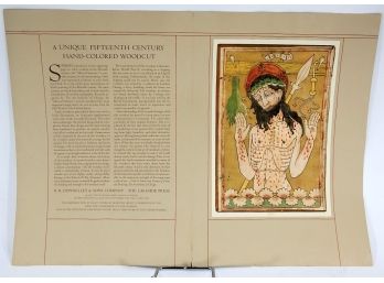 Donnelley & Sons- 'Man Of Sorrows' Large Hand Colored 15th Century Woodcut
