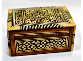 Vintage Oriental Wood Trinket Box With Ivory Mother-of- Pearl Inlay