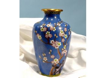 Vintage Large Oriental Blue Cloisonne Vase