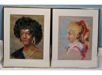 Pair Original Marie SWENSON Pastel Girls Portraits