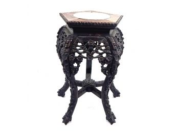 Antique Chinese Carved Rosewood Marble Top Stand
