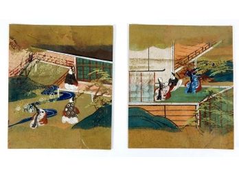 Original Antique Japanese Watercolors Diptych