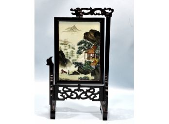 Vintage Oriental Embroidered Silk Screen Dragon Head Wood Frame