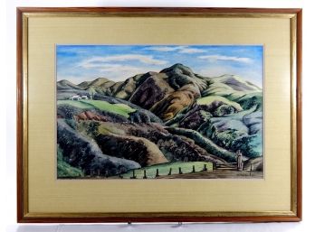 Original W. IRWIN (XX) WPA Style Watercolor Mountain Landscape