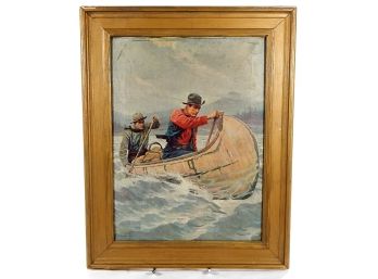 Original Arthur HUTCHING Men In Canoe Oil Painting