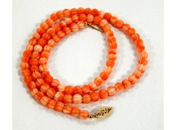 Vintage Chinese Carved Coral & 14K Gold Necklace