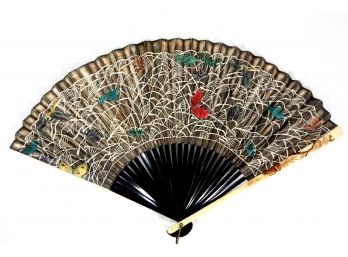 Antique Japanese Folding Hand Fan With Ivory Frame