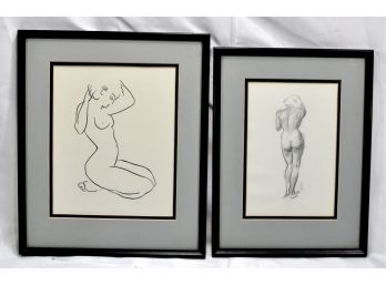 Pair Framed Nude Drawings Signed CHZ