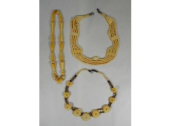Lot 3 Vintage Oriental Carved Ivory Necklaces