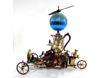 Original Ernie ABDELNOUR Steampunk 'Flying Machine' Sculpture Mixed Metals