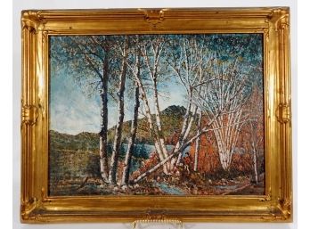 Vintage Oil Painting Landscape With Hunter