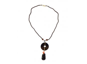 Antique Oriental Necklace With Carved Stone Pendants