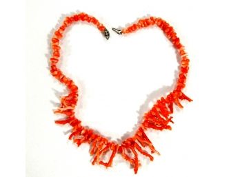 Vintage Chinese Raw Coral & Sterling Silver Necklace