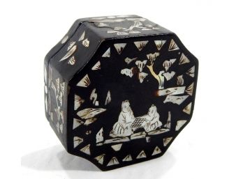 Antique Oriental Lacquered Box With Mother-of-pearl