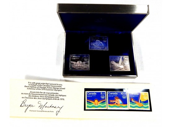 1976 Montreal CANADA OLYMPICS .999 Silver BAR & STAMP Collector's Set W/ Box