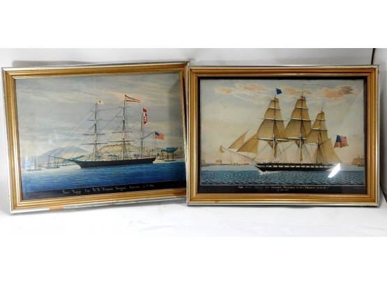 Pair Vintage Hand Colored Ship Prints - Limited Edition