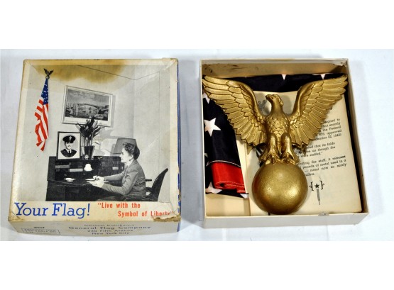 1943 American Flag With Original Box Eagle & Papers By General Flag Company