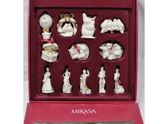 Original MIKASA ' Twelve Days Of Christmas' Ornaments In Box MINT