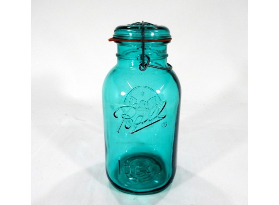 Vintage BALL IDEAL Blue Green Wire Mason Jar Glass Lid & Gasket