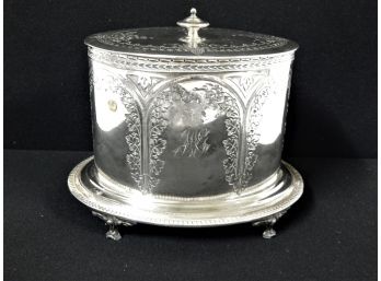 English Silver Plated Covered Biscuit Box/Tea Caddy