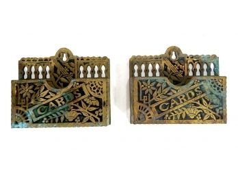 Pair Vintage Brass Card Holder Wall Pockets