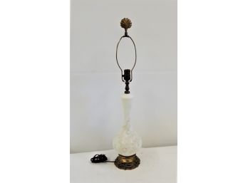 White Glass Lamp With Embossed Flowers