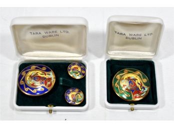 2 Sets Vintage TARA WARE LTD,  Enameled Designer Brooches Earrings-Dublin Ireland