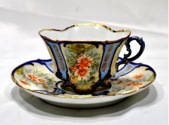 Antique Hand Painted Tea Cup & Saucer Set