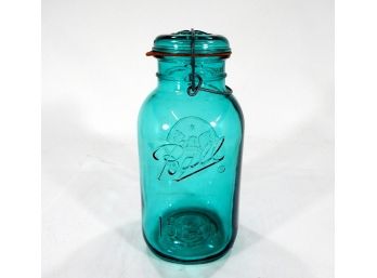 Vintage BALL IDEAL Blue Green Wire Mason Jar Glass Lid & Gasket