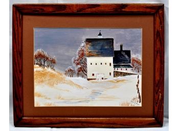 Vintage Primitive Winter Landscape Marie HENRY Folk Art