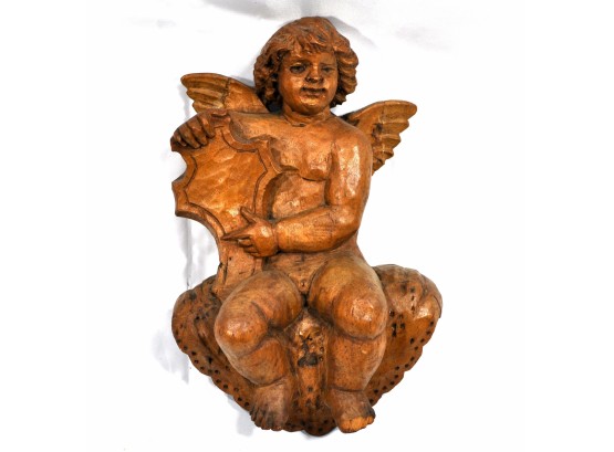 Antique Black Forest Wood Carving Of Angel