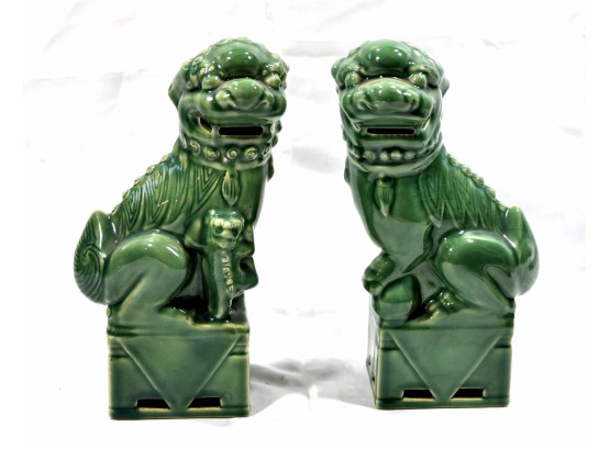 Pair Vintage Oriental FOO DOGS Ceramic Figurines