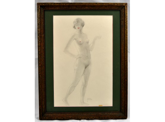 Original Gret KALOUS-SCHEFFER(1892-1975) Nude Girl Drawing  'Beauty Mask'