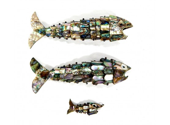 Group Of 3 Vintage Abalone Articulated Fish Bottle Openers